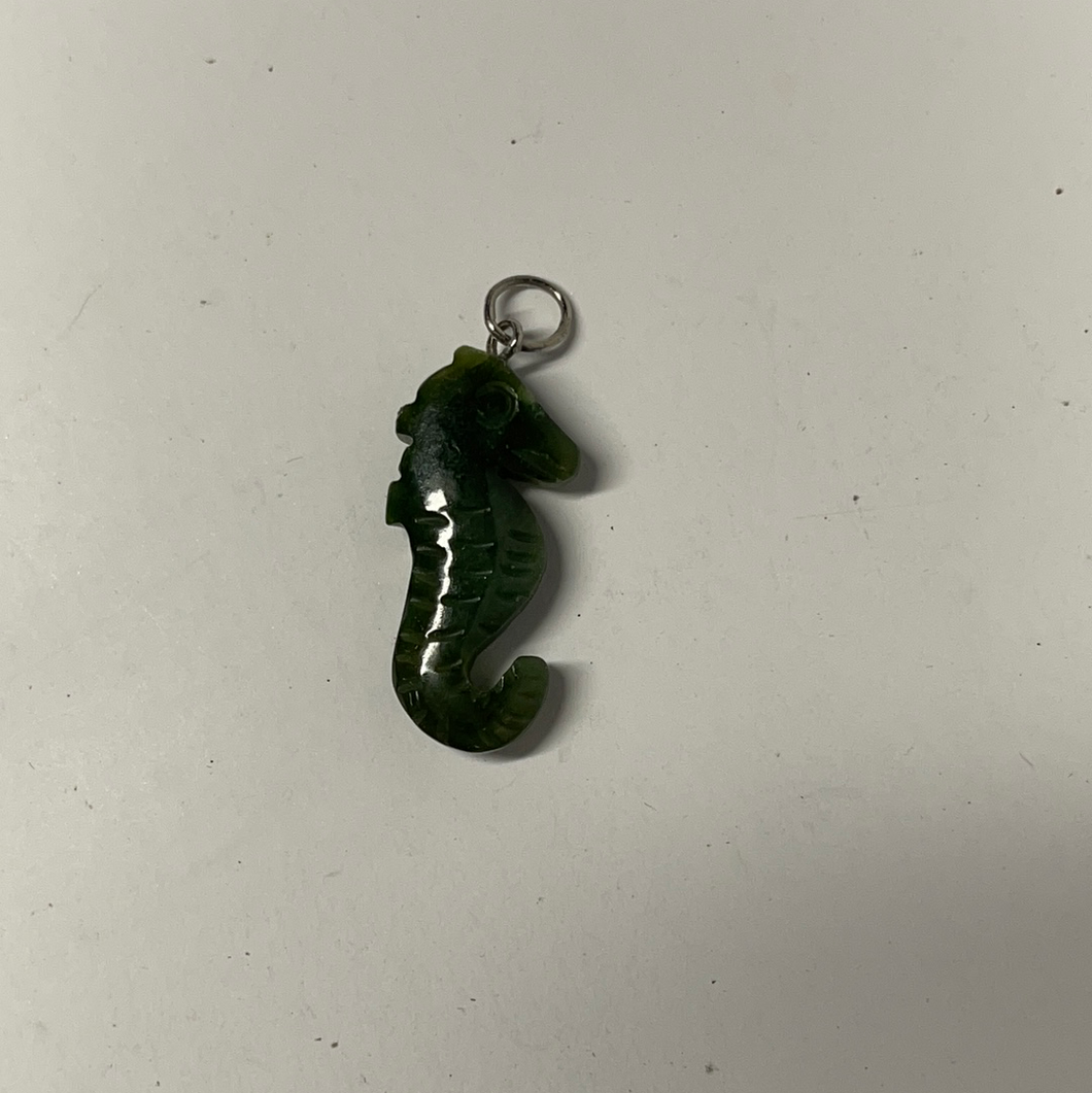 Vintage Green Jade seahorse pendant. See description. Free shipping