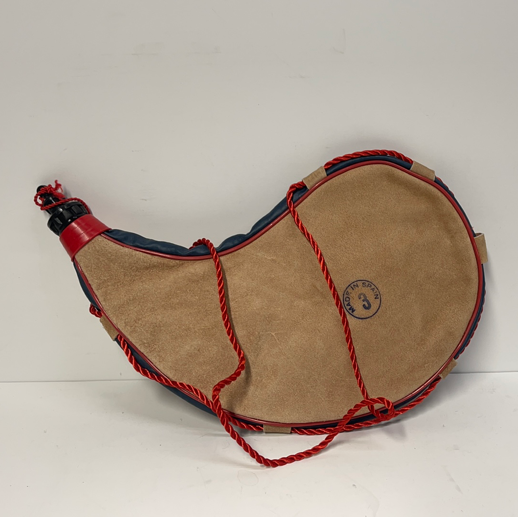 Suede Leather Wine/Water Bag Flask Made in Spain with Red Rope